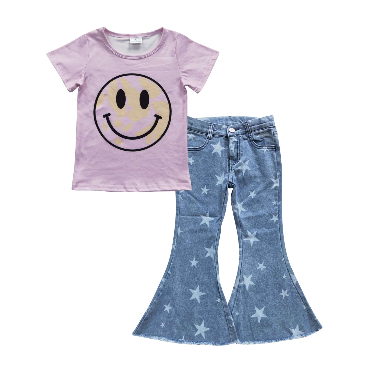 smile face t-shirts star jeans sets GSPO0694