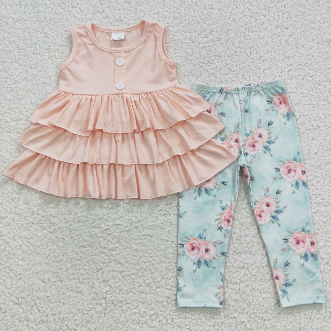 Sibling Baby Girls Bows Flowers Tunic Leggings Pant Ruffle Sleeves Clothes Sets