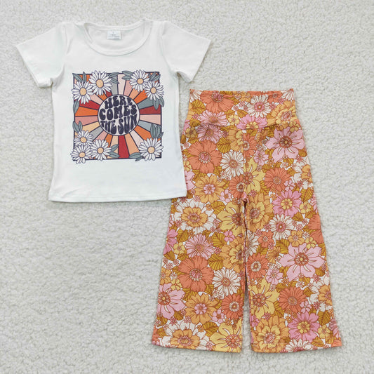 girls flower the sun tops bottoms sets GSPO0700