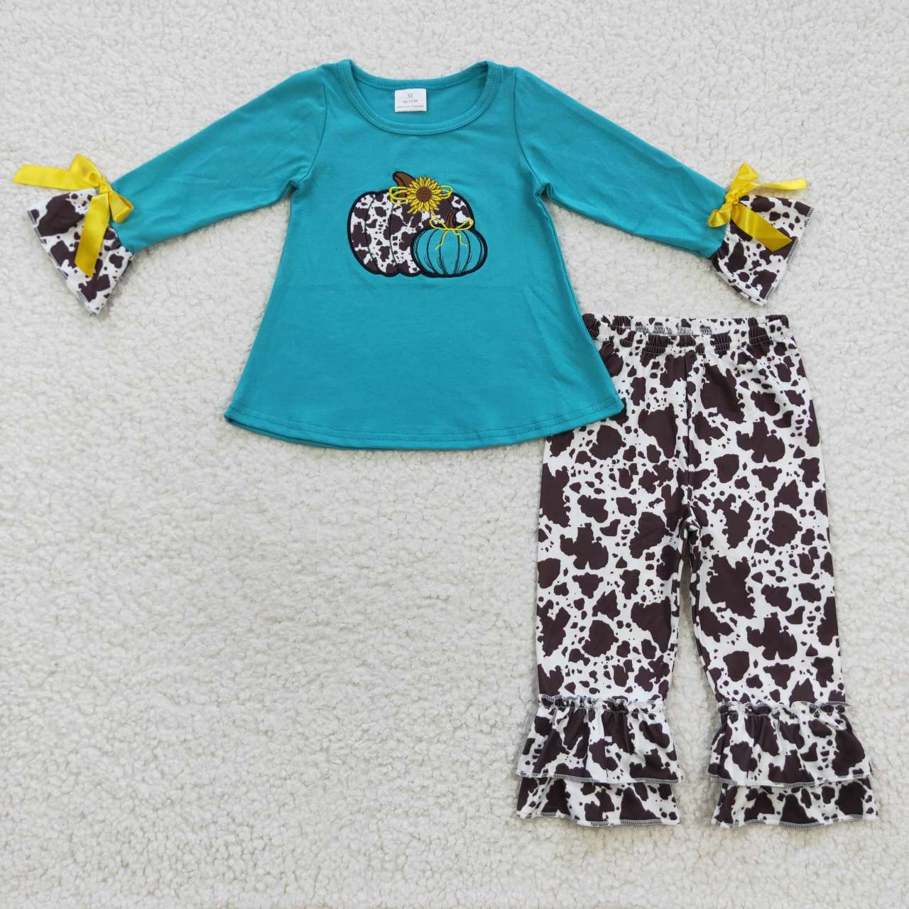 girls leopard pumpkin tops bottoms sets GSPO0704