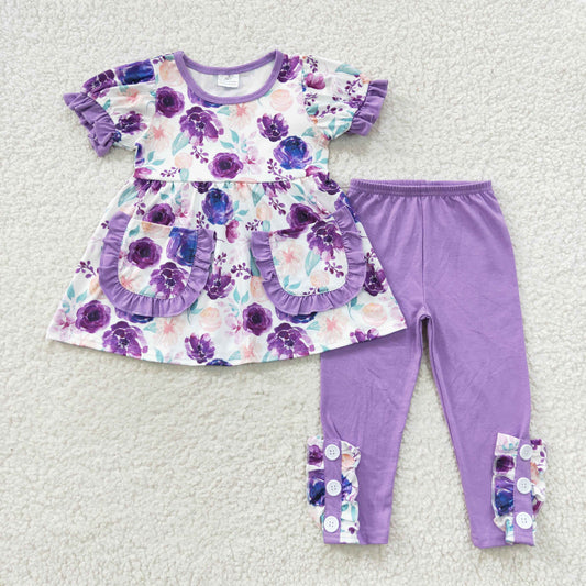 baby girls purple floral pocket sets GSPO0756