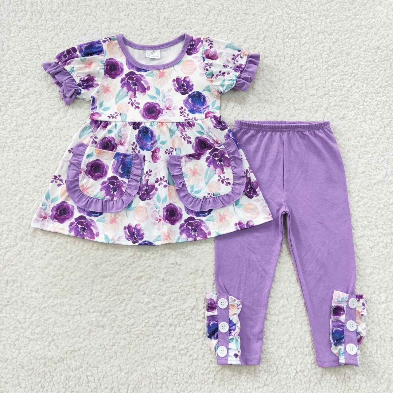 Sibling Baby Girls Bows Flowers Tunic Leggings Pant Ruffle Sleeves Clothes Sets
