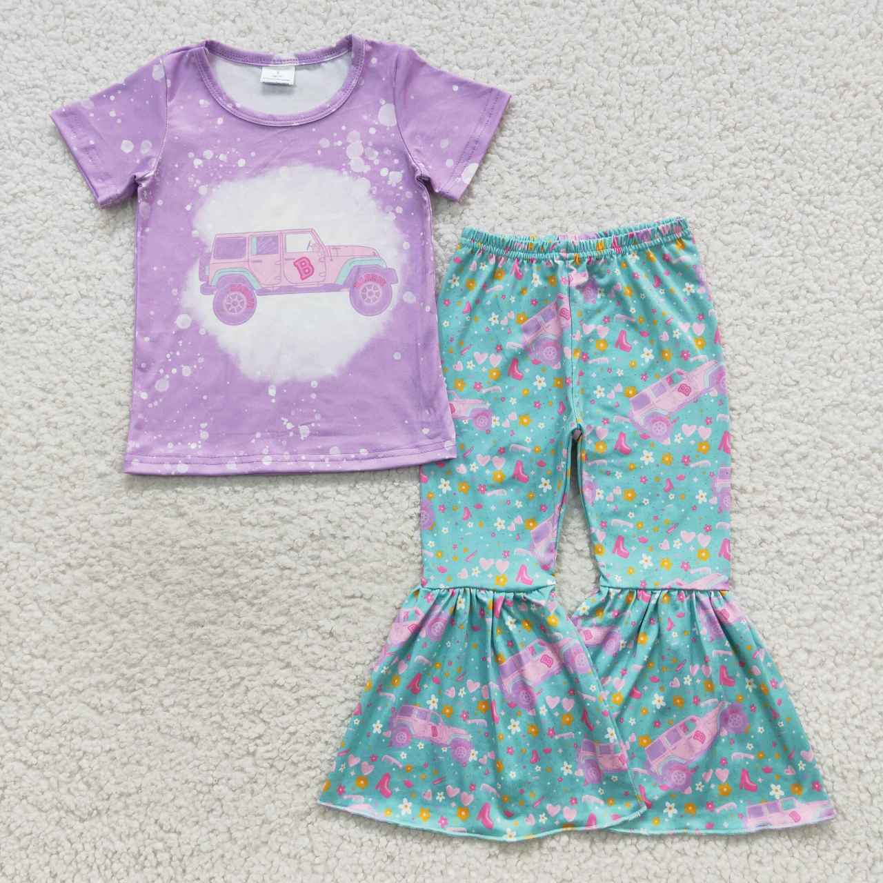 baby girls purple bus print sets GSPO0796