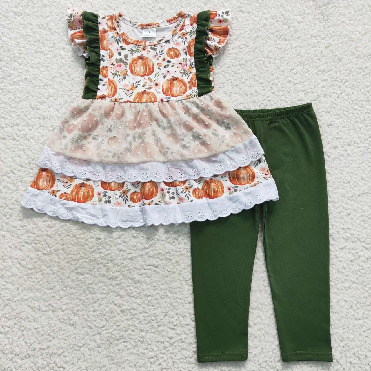 Sibling Baby Girls Bows Flowers Pumpkins Tunic Leggings Bell Bottom Pant Fall Clothes Set
