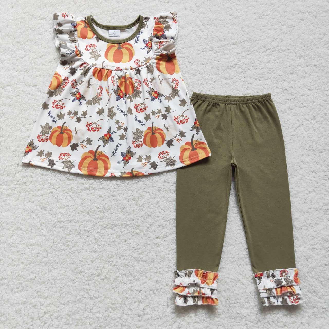 Sibling Baby Girls Bows Flowers Pumpkins Tunic Leggings Bell Bottom Pant Fall Clothes Set