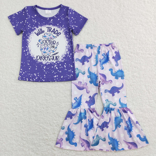 GSPO0915 baby girls dinosaur letters purple sets