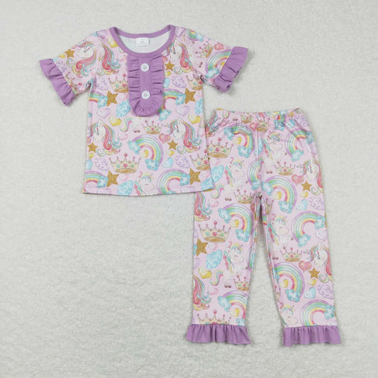 GSPO0949 toddler girl clothes rainbow unicorn girl pajamas outfit