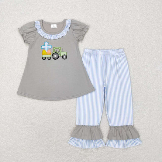 GSPO0973 baby girl clothes girl embroidery cross truck easter outfit
