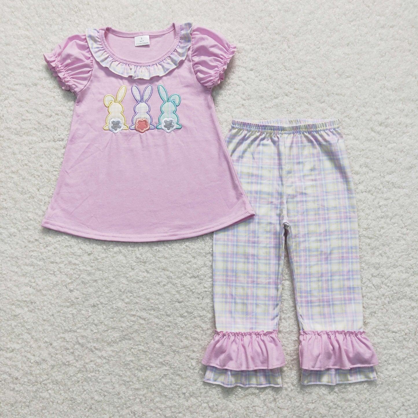 Sibling Baby Kids Embroidery Rabbits Eggs Jesus Top Pants Easter Clothes Set