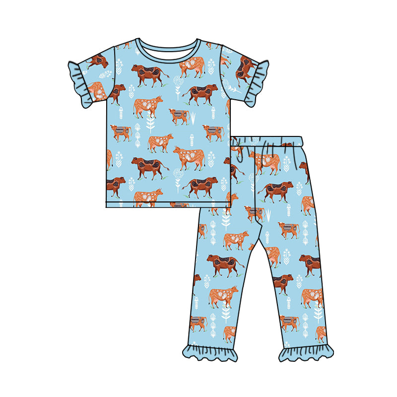 GSPO1019 pre-order baby girl cow print pajamas set