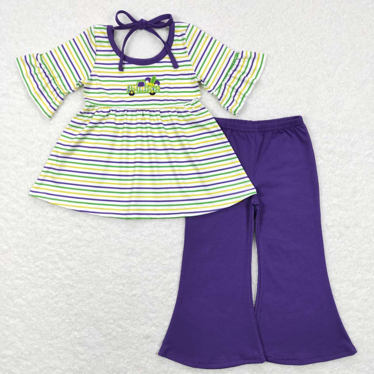 GSPO1021 baby girl clothes girl mardi gras bell bottom outfit