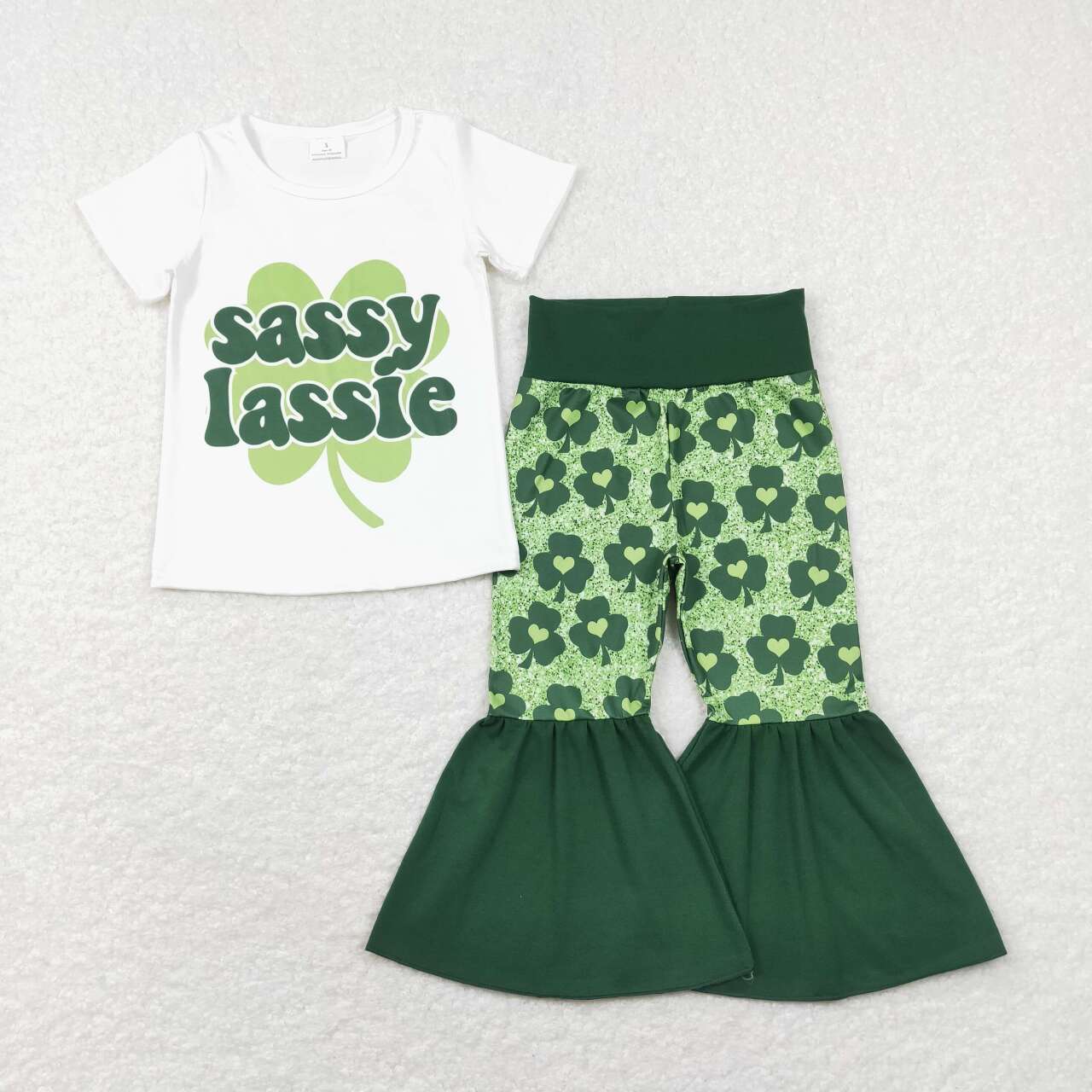 GSPO1029 baby girl clothes St. Patrick's Day bell bottom outfit