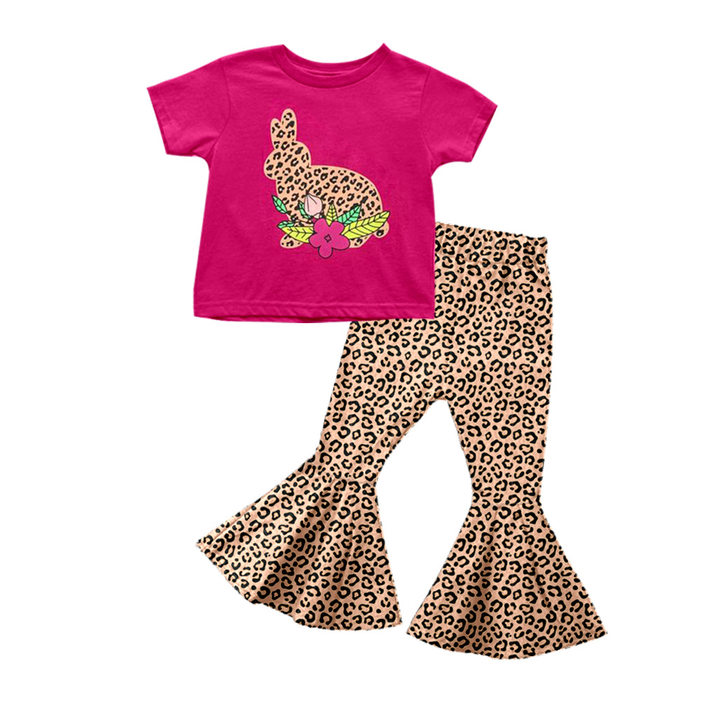 pre-order GSPO1031 baby girl clothes easter leopard bell bottom outfit