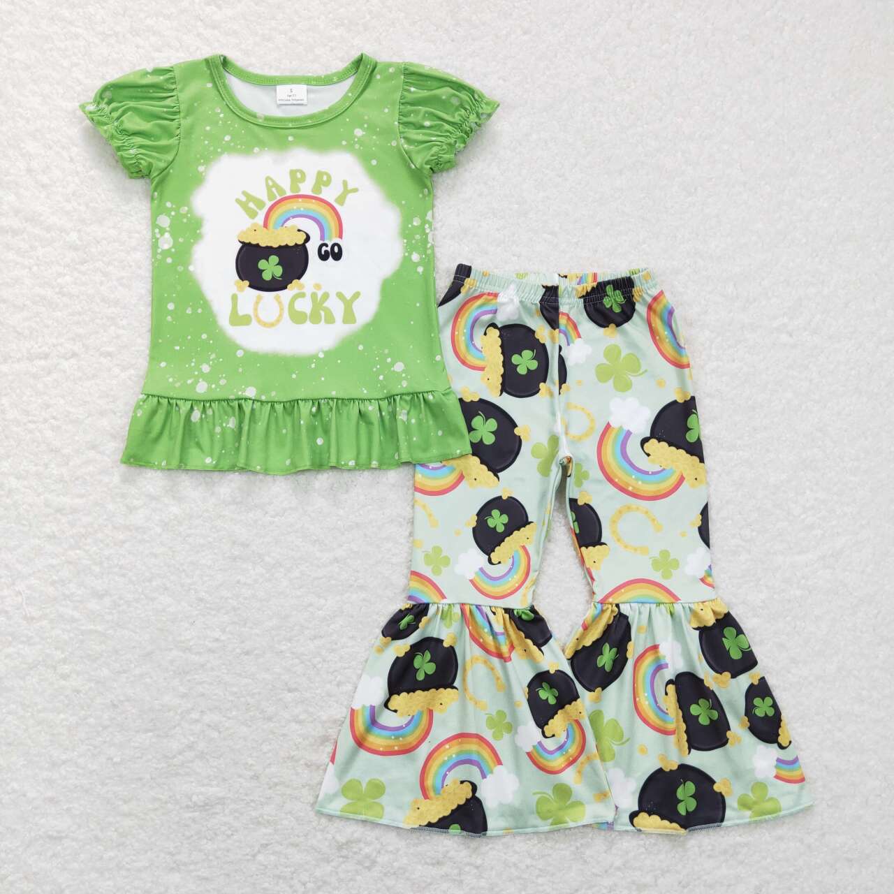 GSPO1046 baby girl clothes girl happy lucky rainbow bell bottom outfit