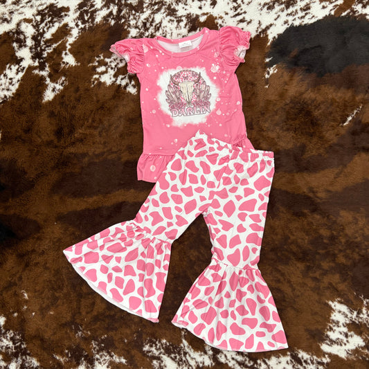 GSPO1052 baby girl clothes bull head girl bell bottom outfit