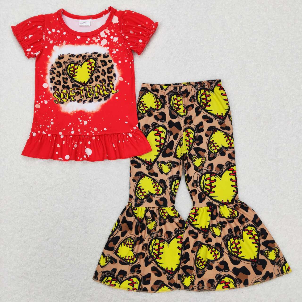 GSPO1086 baby girl clothes softball print girl bell bottom outfit