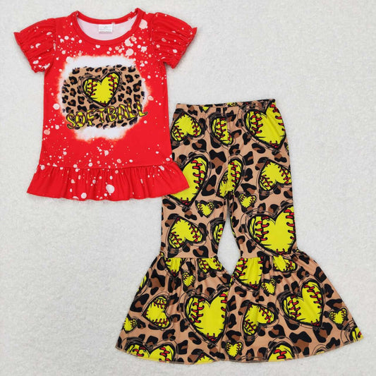 GSPO1086 baby girl clothes softball print girl bell bottom outfit