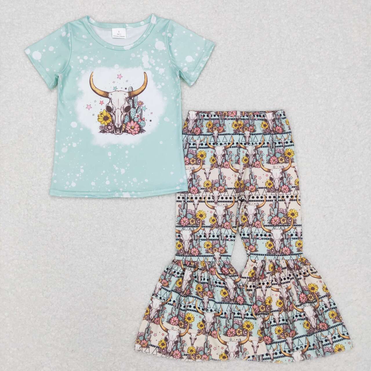 GSPO1090 baby girl clothes cow head flowers girl bell bottom outfit