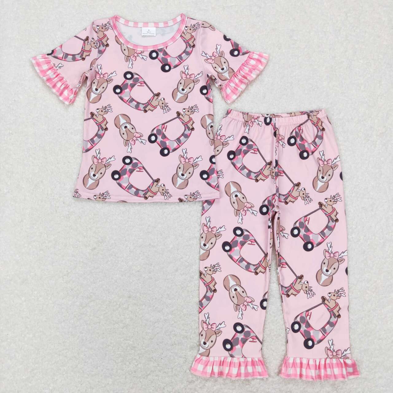 Sibling Baby Girls Trucks Deer Checked Sleeves Top Shorts Pants Christmas Clothes Sets
