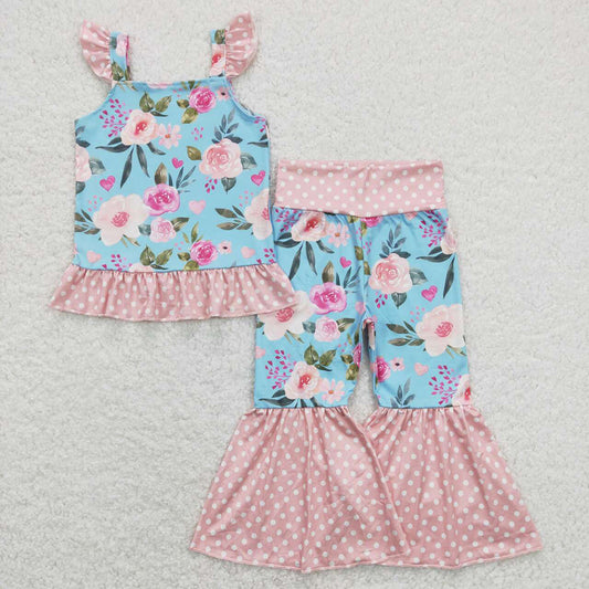 GSPO1163 baby girl clothes flower valentines day bell bottom outfit