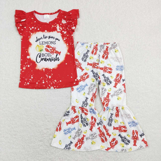 GSPO1170 baby girl clothes lemon crawfish girl bell bottom outfit