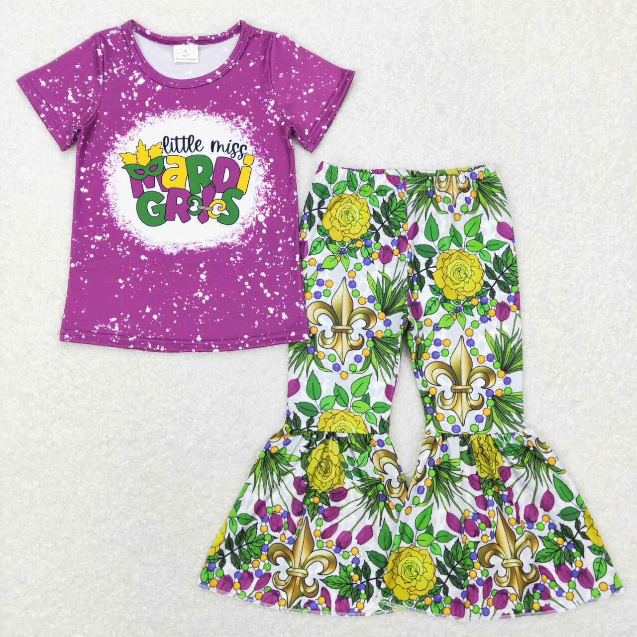 GSPO1171 baby girl clothes Mardi Gras girl bell bottom outfit