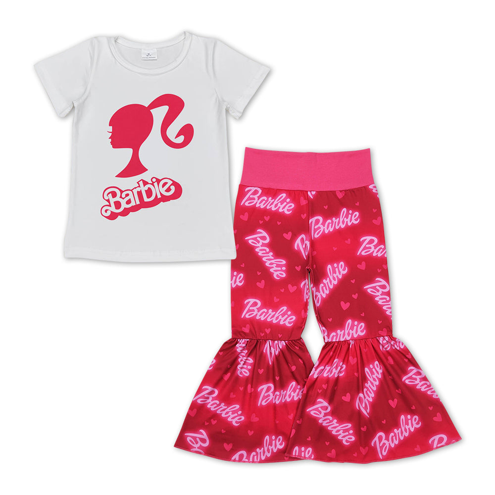 GSPO1186 baby girl clothes girl barbie pink bell bottoms outfit