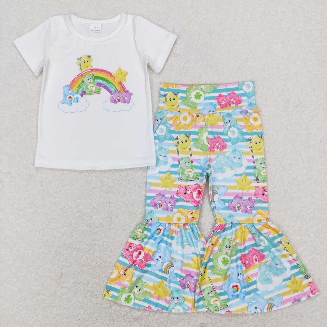 GSPO1189 baby girl clothes rainbow star bear girl bell bottoms outfits