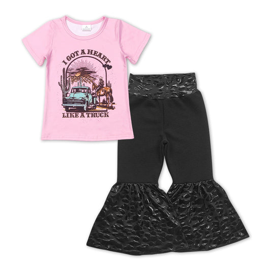 GSPO1192  baby clothes girls l got a heart like a truck bell bottoms outfit