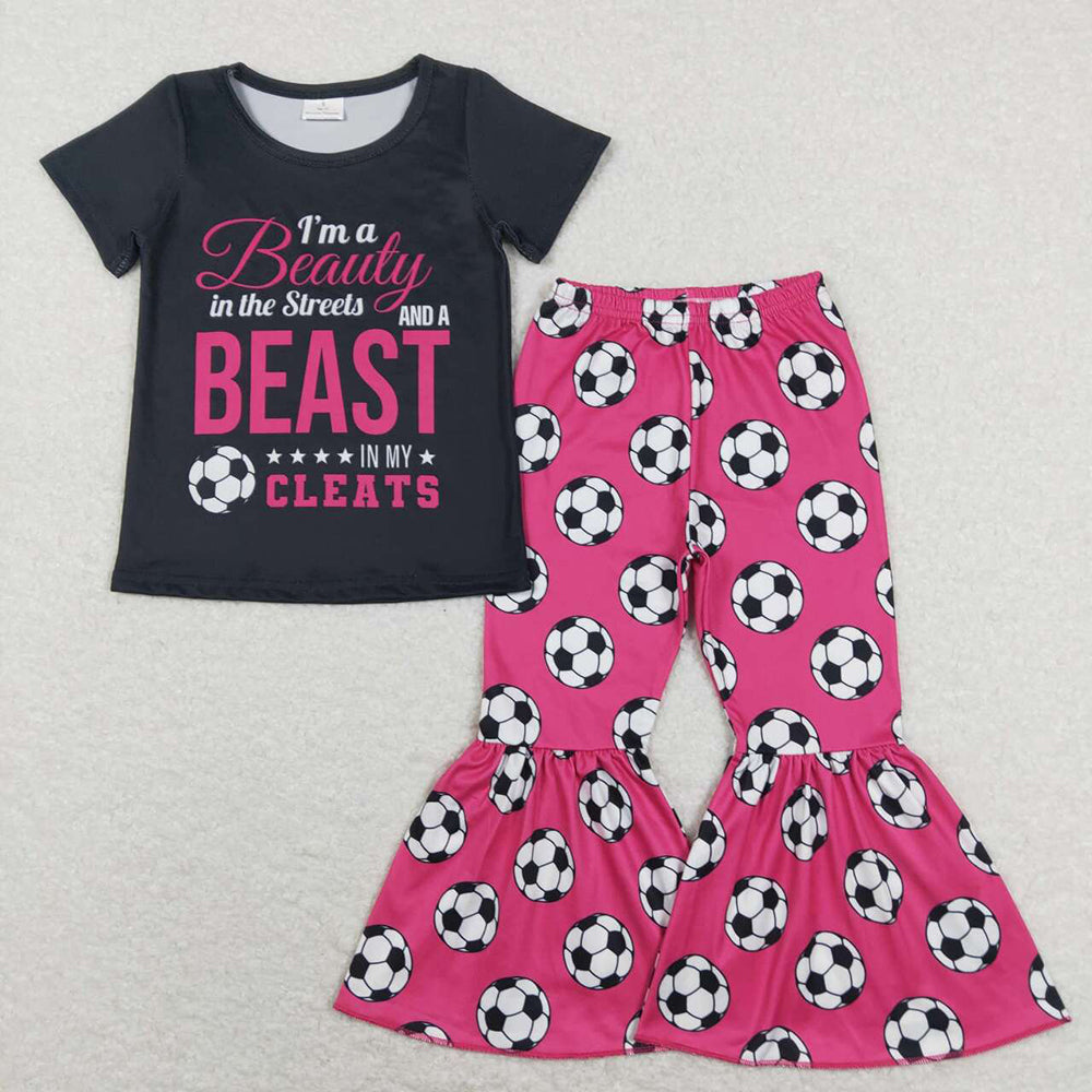 GSPO1262 baby girl clothes football girls bell bottoms outfit
