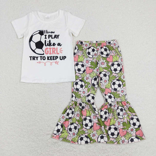 GSPO1263baby girl clothes football girls valentines day bell bottoms outfit