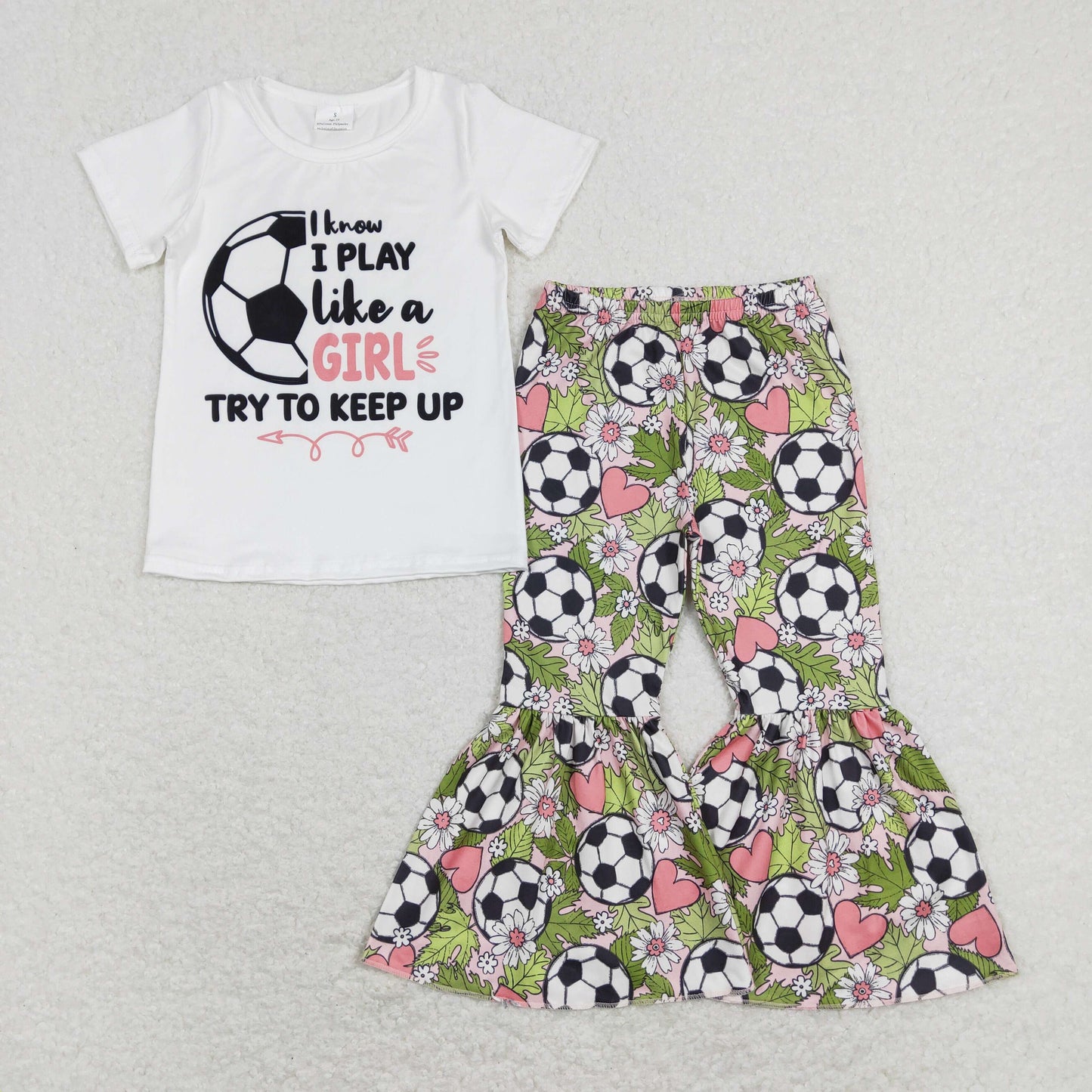 Sibling Baby Girls Short Sleeve Baseballs Footballs Top Bell Bottom Pants Team Clothes Sets
