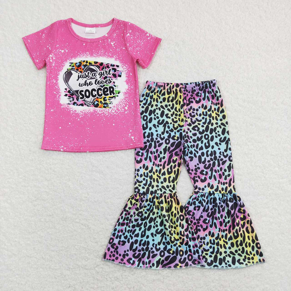 GSPO1273 baby girl clothes colorful leopard print girls bell bottoms outfit