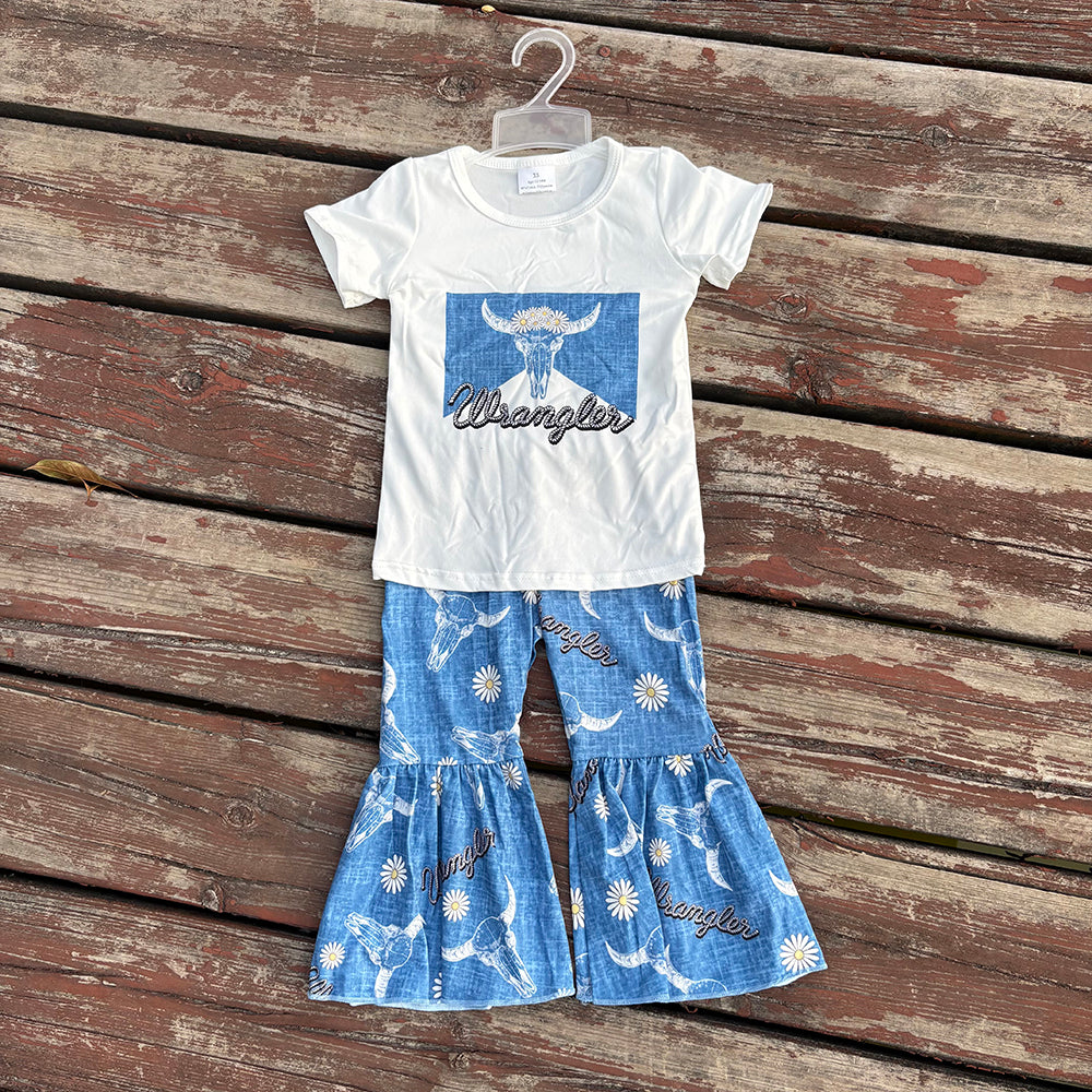 GSPO1287 baby girl clothes bull head girls bell bottoms outfit