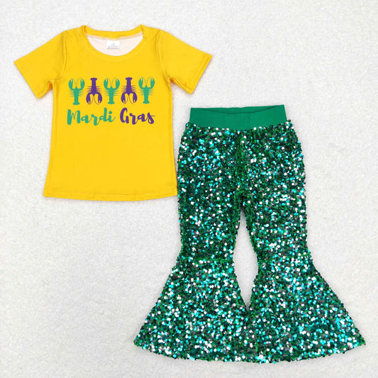 GSPO1357 baby girl clothes girl mardi gras outfit toddler purple sequin pant set birthday party wear