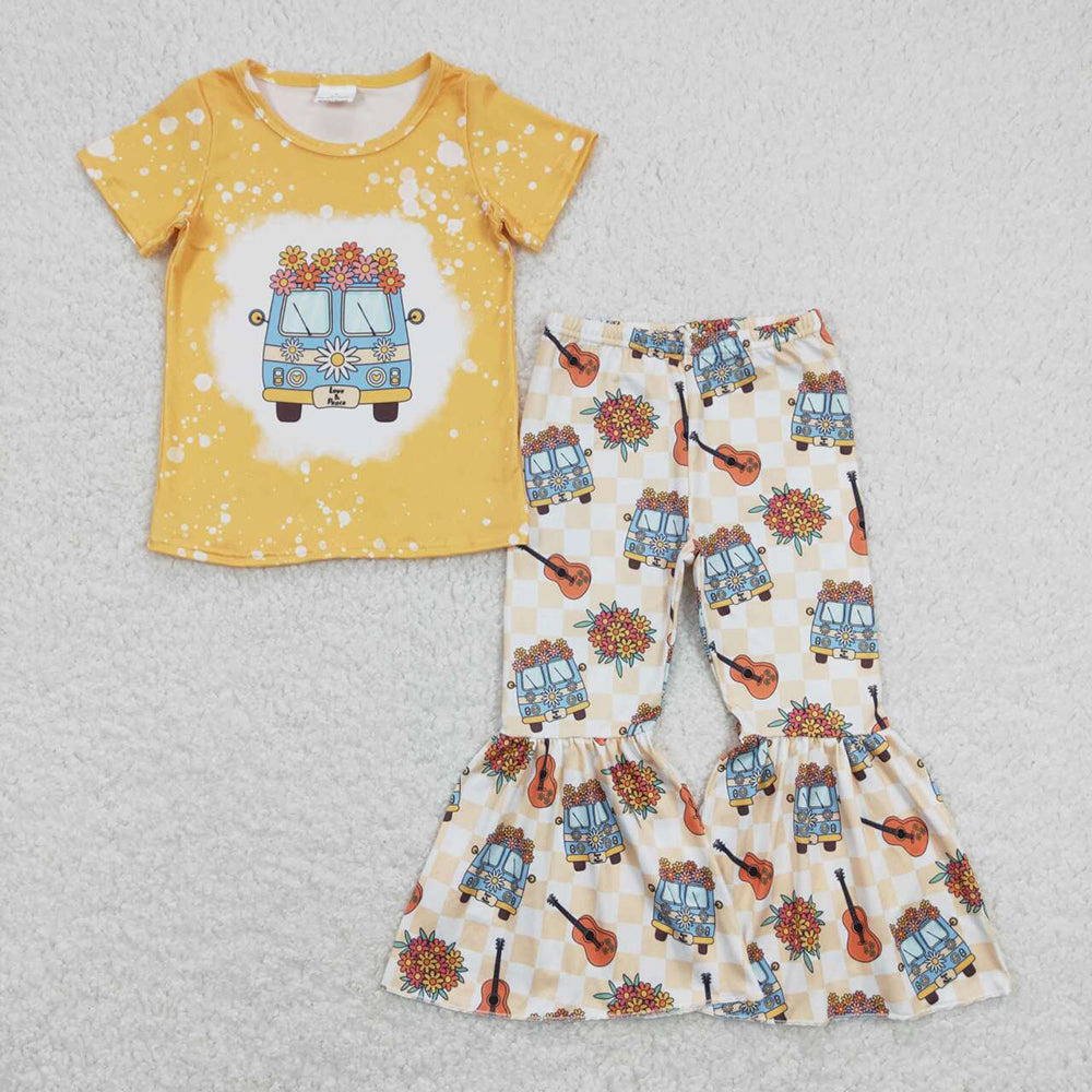 GSPO1369 baby girl clothes guitar bus girls bell bottoms outfit