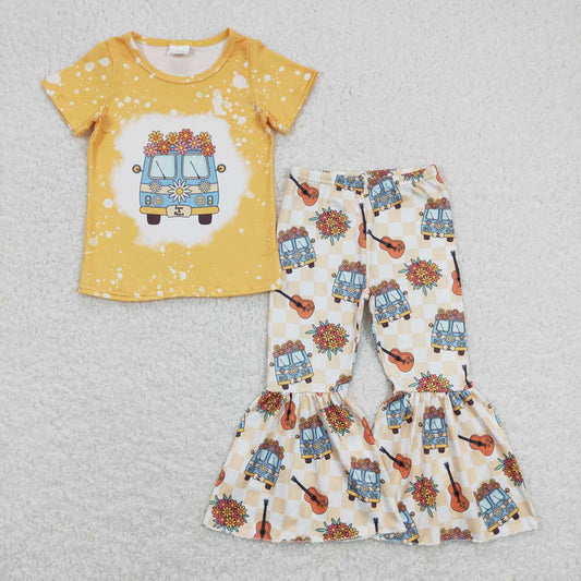 GSPO1369 baby girl clothes guitar bus girls bell bottoms outfit