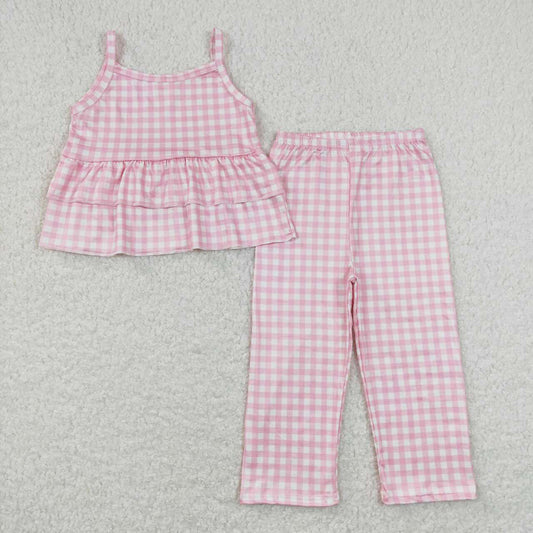 GSPO1380 baby girl clothes pink plaid girls spring summer outfit