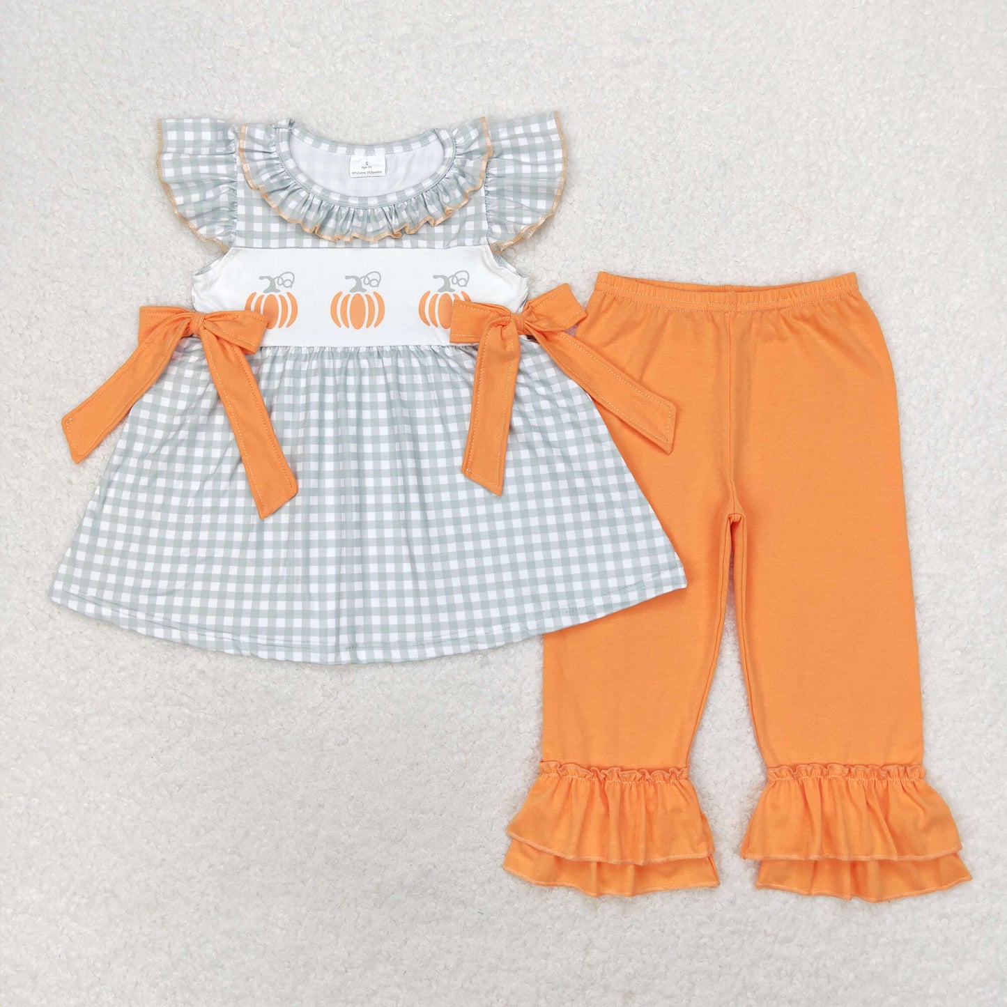 Sibling Baby Girls Bows Flowers Pumpkins Tunic Leggings Bell Bottom Pant Fall Clothes Set