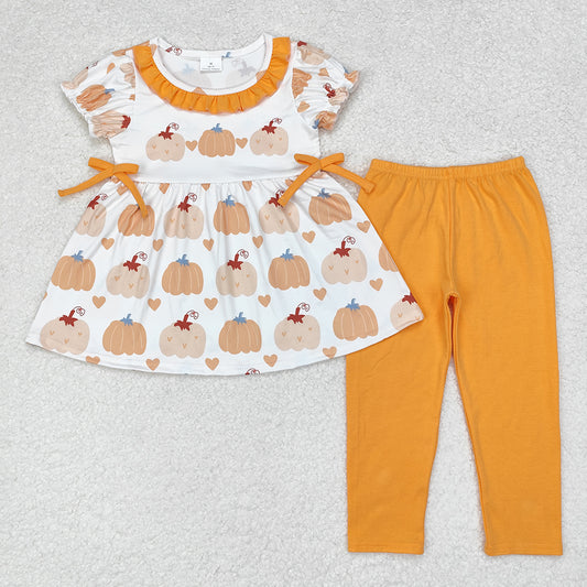 GSpo1566 Baby girls bows pumpkins tunic ruffle pants outfits sets