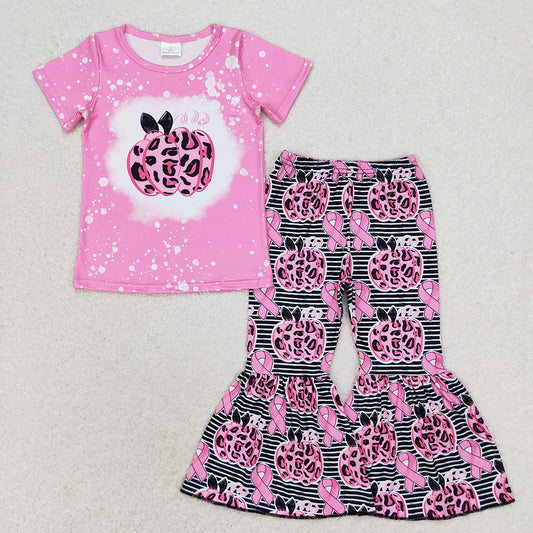 GSPO1592 Baby girls pink pumpkin shirt bell pants clothes sets