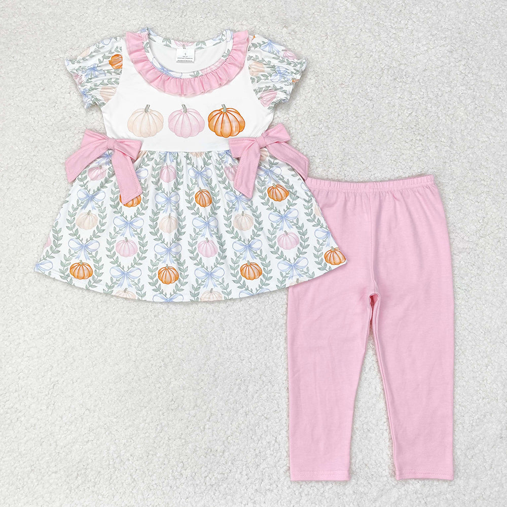 Sibling Baby Girls Bows Flowers Pumpkins Tunic Leggings Bell Bottom Pant Fall Clothes Sets