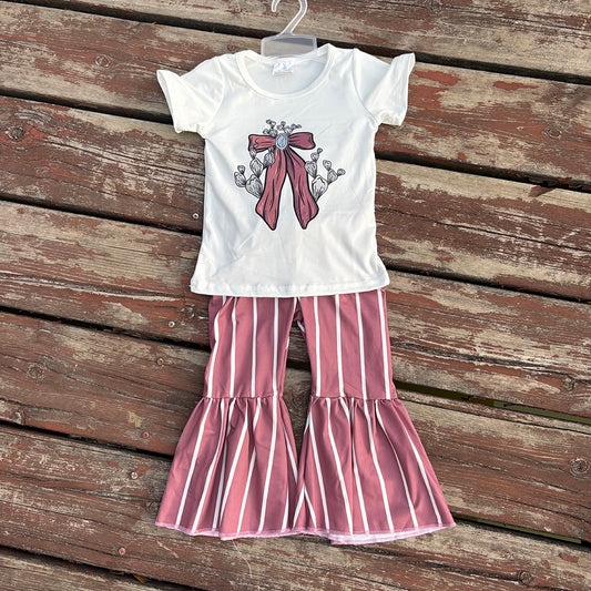 GSPO1704 baby clothes western girls bow stripes bell bottoms pants outfits