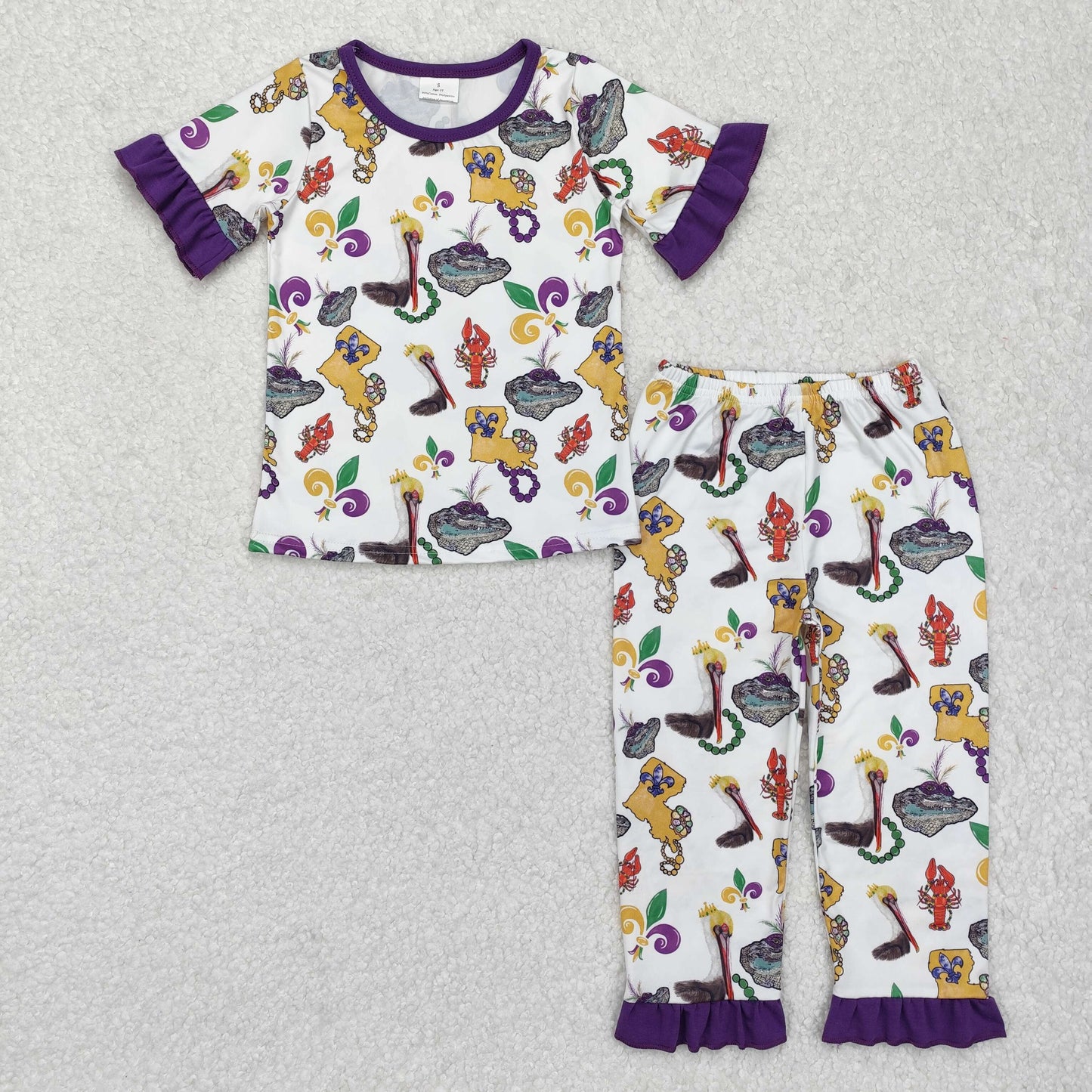 Sibling Baby Kids Anchors Crayfishes Top Pants Mardigras Pajamas Sets Zipper Footie Rompers