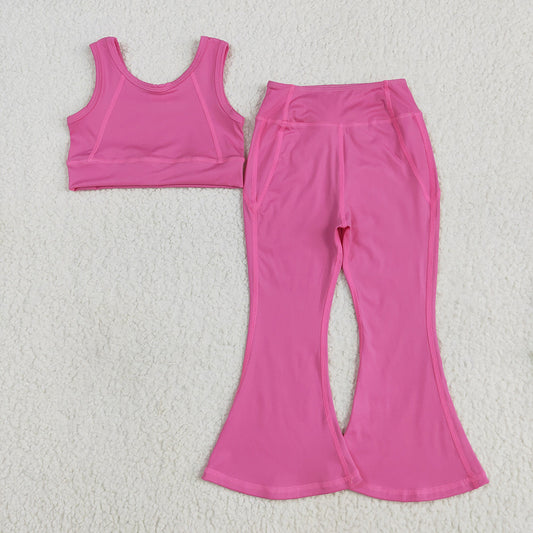 GSPO2002 Hotpink Vest Top Yoga Bell Pants Boutique Outfits Sets