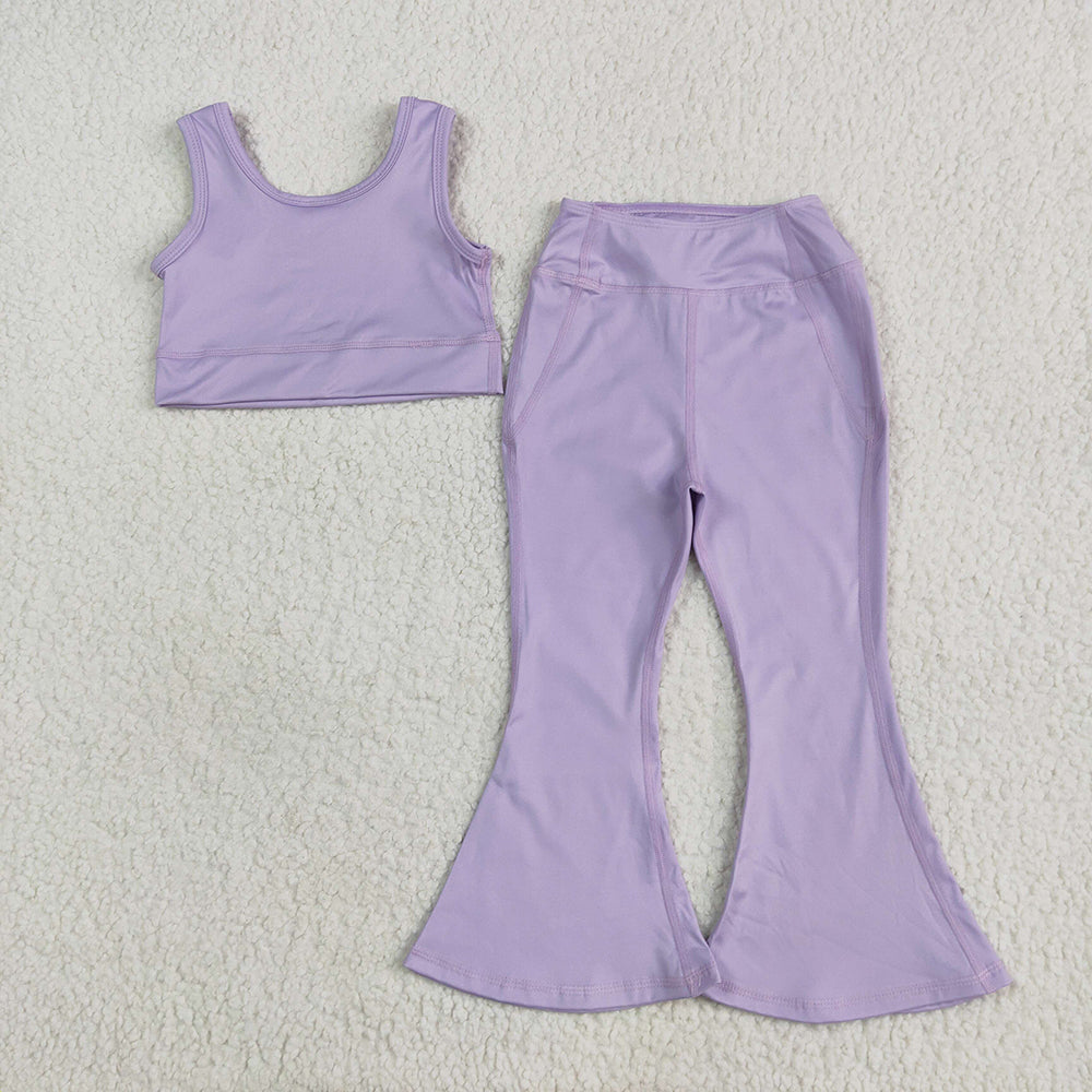 GSPO2006 Lavender Vest Top Yoga Bell Pants Boutique Outfits Sets