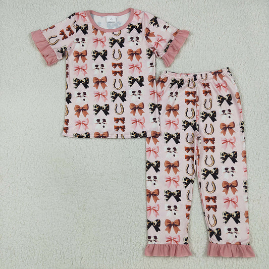 GSPO2035 toddler girls clothes pink bows pajamas sets