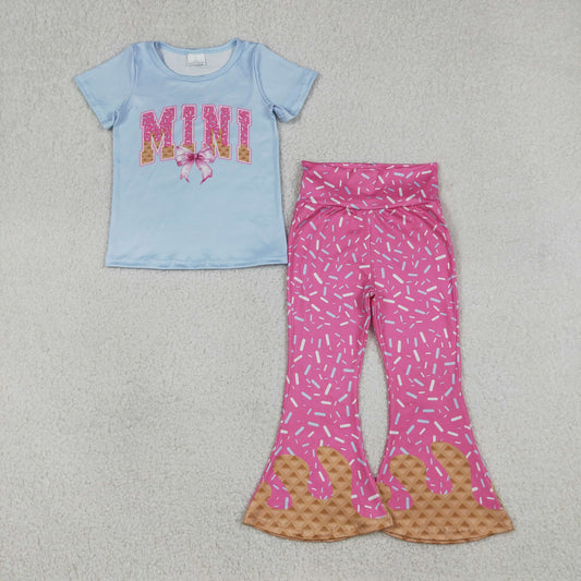 GSPO2107 Baby Girls Sprinkles Drip MINI Bows Top Bell Bottom Pants Clothes Set
