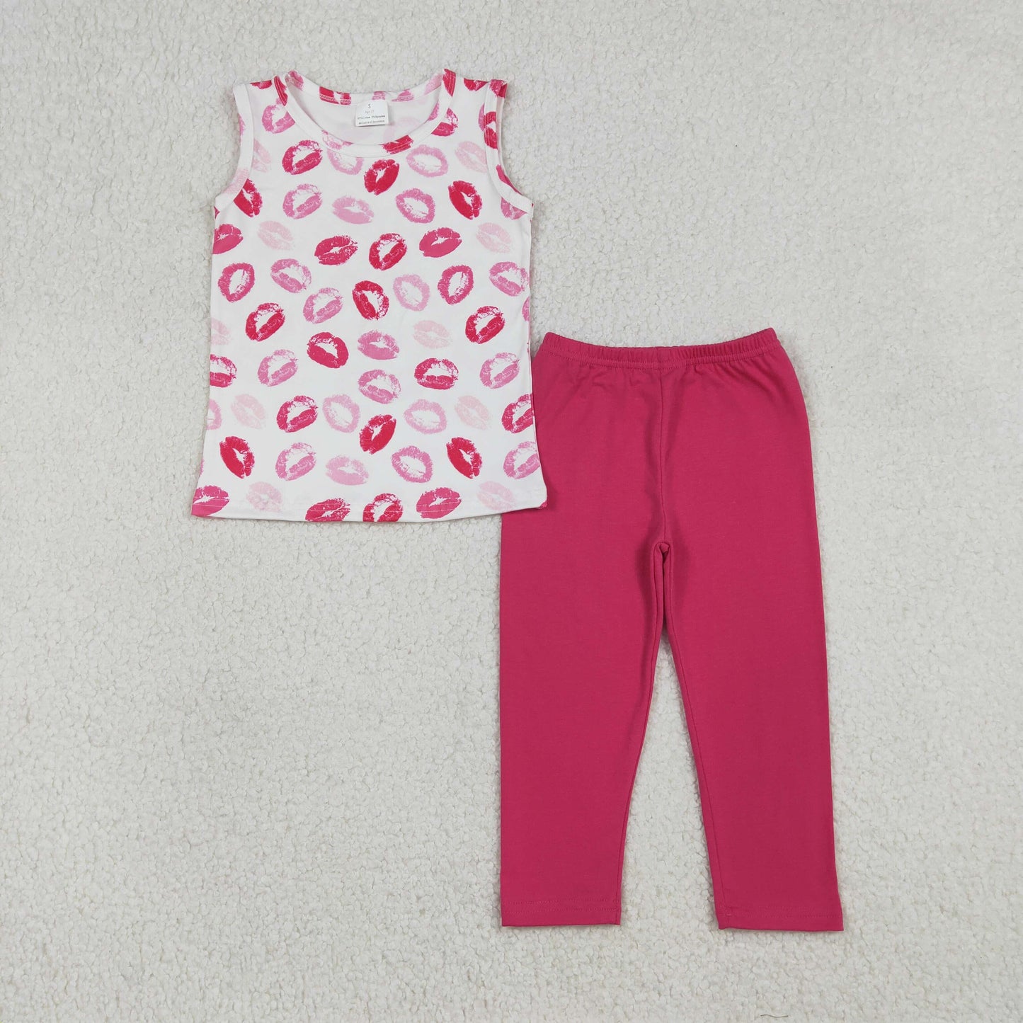 GSPO2191 Baby Girls Pink Mouths Sleeveless Vest Top Leggings Valentines Clothes Set