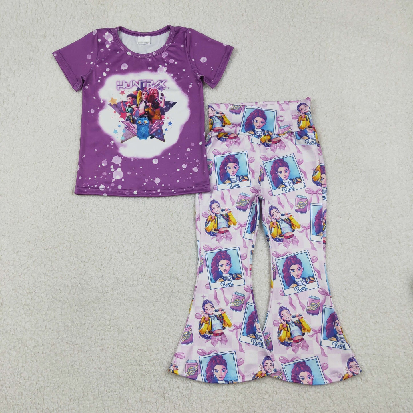GSPO2227 Baby Girls Purple Demon Hunter Top Bell Bottom Pants Clothes Set